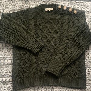 Sezane James Sweater with Shoulder Buttons - Olive Green